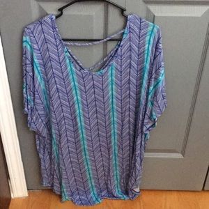 Blue and green striped blouse